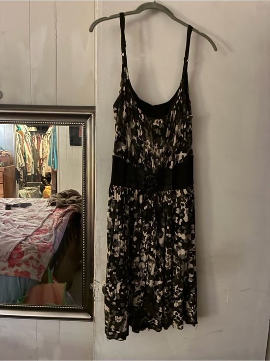 Sky Dresses & Skirts - Sky Black & White Printed Spaghetti-Strap Dress with leather Waist Belt
